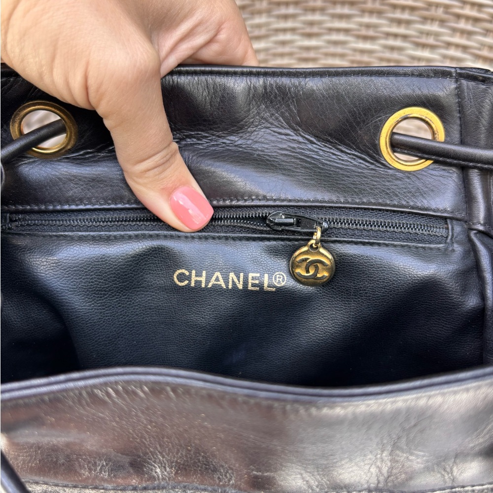 Authentic CHANEL tweed leather black khaki backpack - Picture 13 of 15
